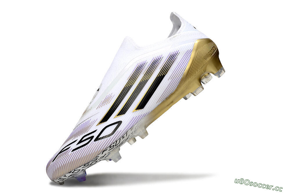 Men's Adidas F50 Elite Laceless FG Firm Ground Low-Tops Football Boots - White/Black/Purple/Gold 5
