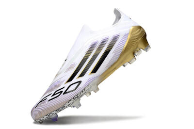 Men's Adidas F50 Elite Laceless FG Firm Ground Low-Tops Football Boots - White/Black/Purple/Gold