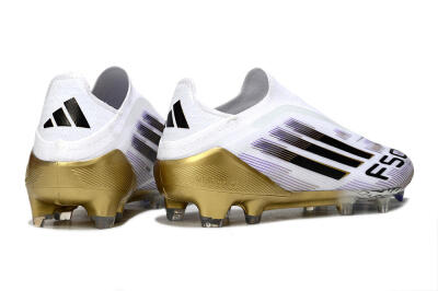 Men's Adidas F50 Elite Laceless FG Firm Ground Low-Tops Football Boots - White/Black/Purple/Gold
