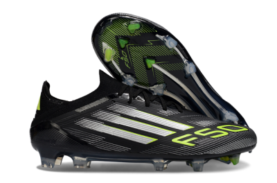 Men's Adidas F50 Elite FG Firm Ground Low-Tops Football Boots - Black/Silver/Yellow