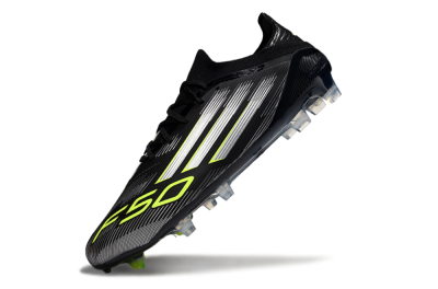 Men's Adidas F50 Elite FG Firm Ground Low-Tops Football Boots - Black/Silver/Yellow