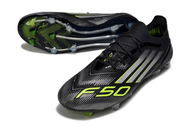 Men's Adidas F50 Elite FG Firm Ground Low-Tops Football Boots - Black/Silver/Yellow