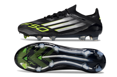 Men's Adidas F50 Elite FG Firm Ground Low-Tops Football Boots - Black/Silver/Yellow