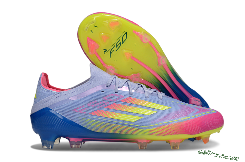 Men's Adidas F50 Elite FG Firm Ground Low-Tops Football Boots - Blue/Yellow/Pink 2