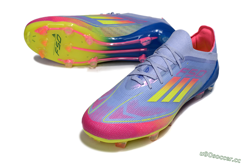 Men's Adidas F50 Elite FG Firm Ground Low-Tops Football Boots - Blue/Yellow/Pink 3