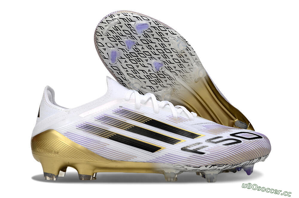 Men's Adidas F50 Elite FG Firm Ground Low-Tops Football Boots - White/Black/Purple/Gold 2