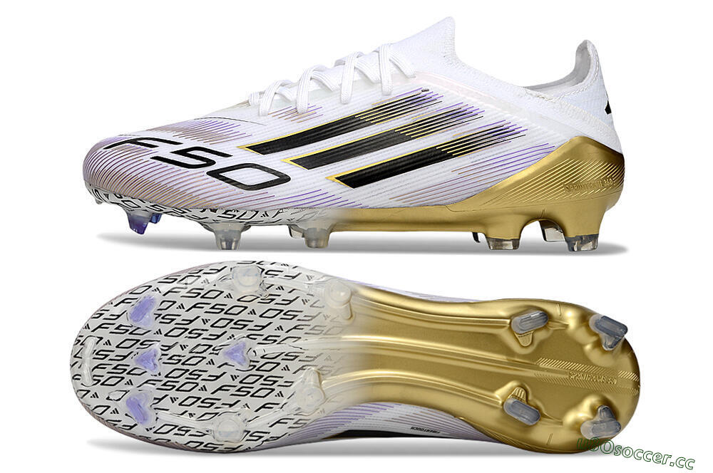 Men's Adidas F50 Elite FG Firm Ground Low-Tops Football Boots - White/Black/Purple/Gold 1