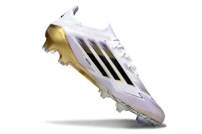Men's Adidas F50 Elite FG Firm Ground Low-Tops Football Boots - White/Black/Purple/Gold