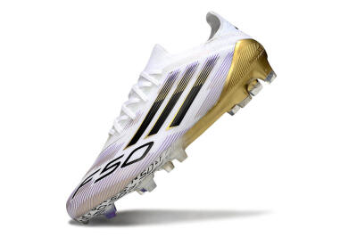 Men's Adidas F50 Elite FG Firm Ground Low-Tops Football Boots - White/Black/Purple/Gold