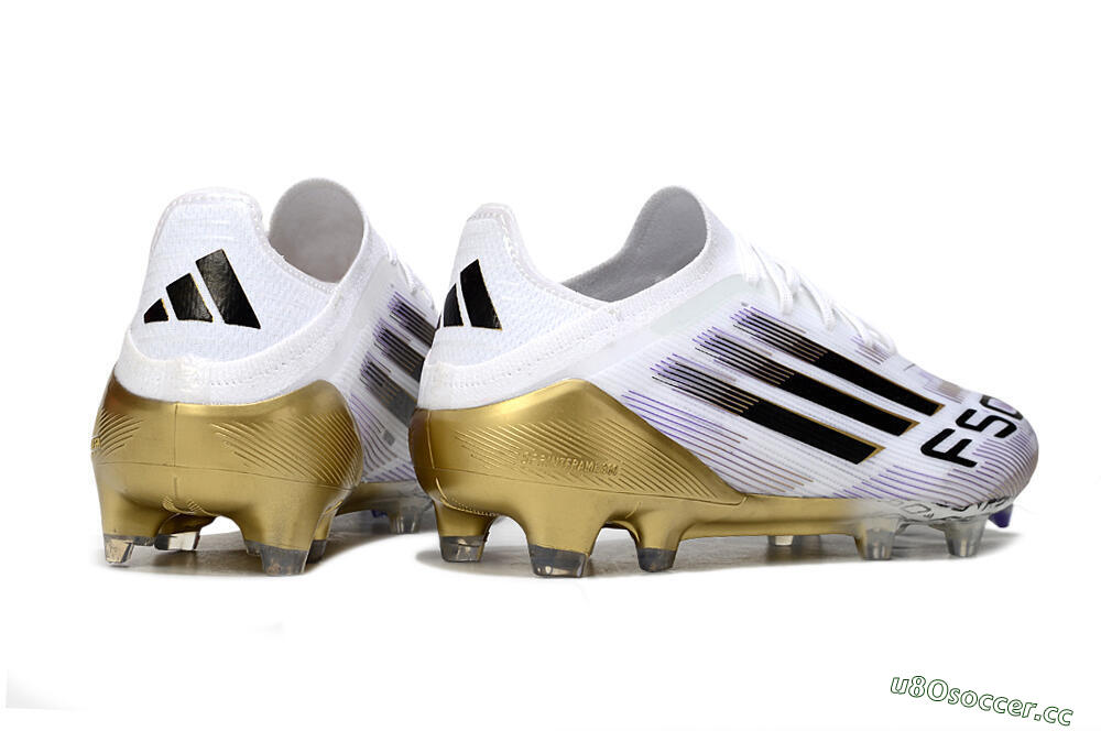 Men's Adidas F50 Elite FG Firm Ground Low-Tops Football Boots - White/Black/Purple/Gold 6
