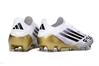 Men's Adidas F50 Elite FG Firm Ground Low-Tops Football Boots - White/Black/Purple/Gold