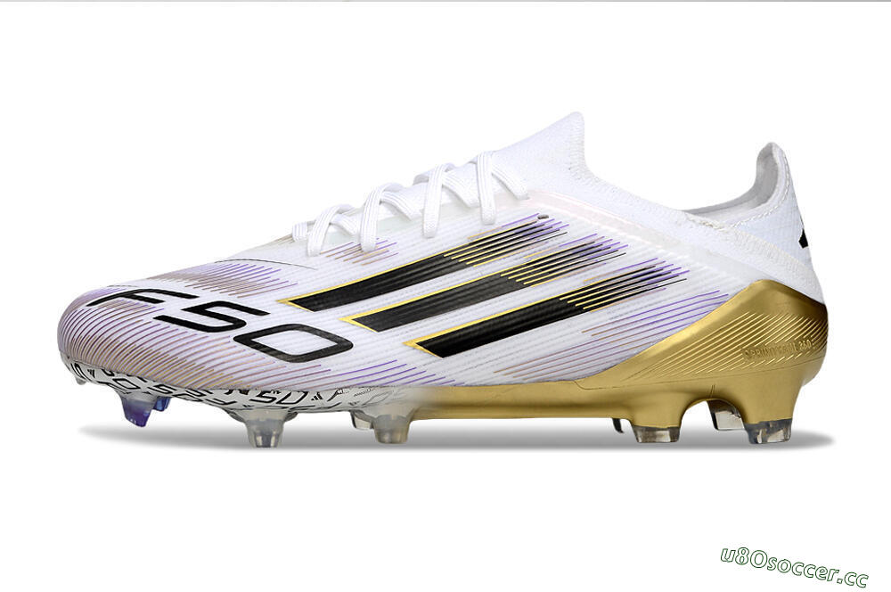 Men's Adidas F50 Elite FG Firm Ground Low-Tops Football Boots - White/Black/Purple/Gold 0