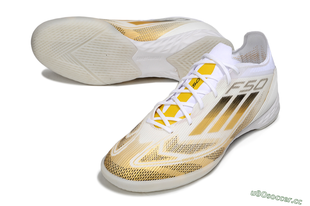 Men's Adidas F50 Pro IC Indoor & Futsal Low-Tops Football Shoes - White/Black/Gold 3