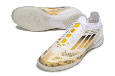 Men's Adidas F50 Pro IC Indoor & Futsal Low-Tops Football Shoes - White/Black/Gold