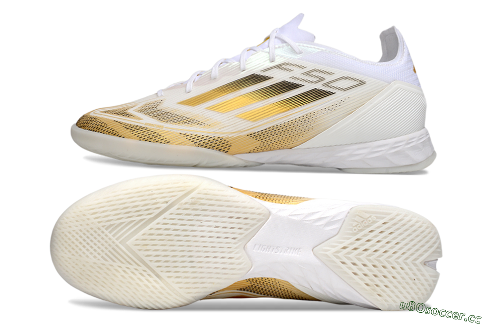 Men's Adidas F50 Pro IC Indoor & Futsal Low-Tops Football Shoes - White/Black/Gold 1