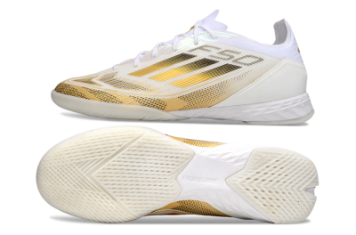 Men's Adidas F50 Pro IC Indoor & Futsal Low-Tops Football Shoes - White/Black/Gold