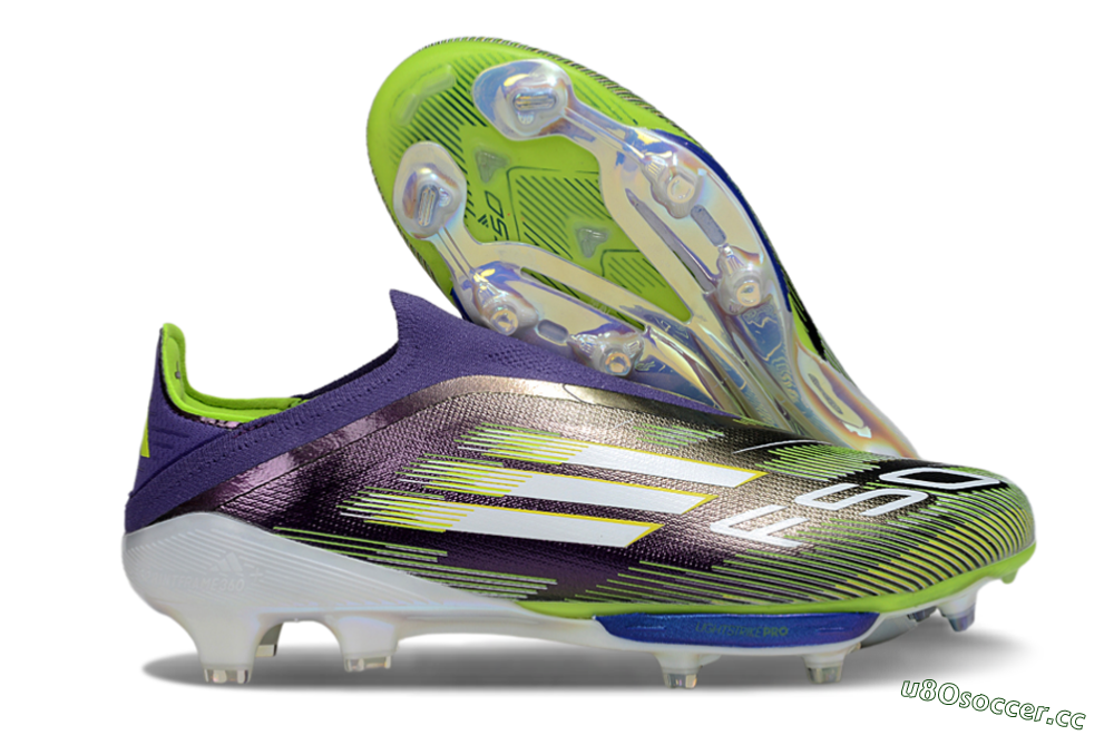 Men's Adidas F50+ Elite Lightstrike Pro Laceless FG Firm Ground Low-Tops Football Boots - Purple/White/Yellow 2