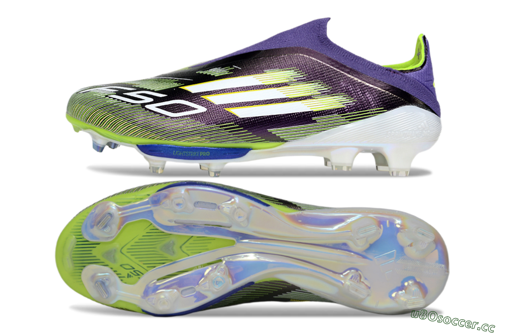 Men's Adidas F50+ Elite Lightstrike Pro Laceless FG Firm Ground Low-Tops Football Boots - Purple/White/Yellow 1