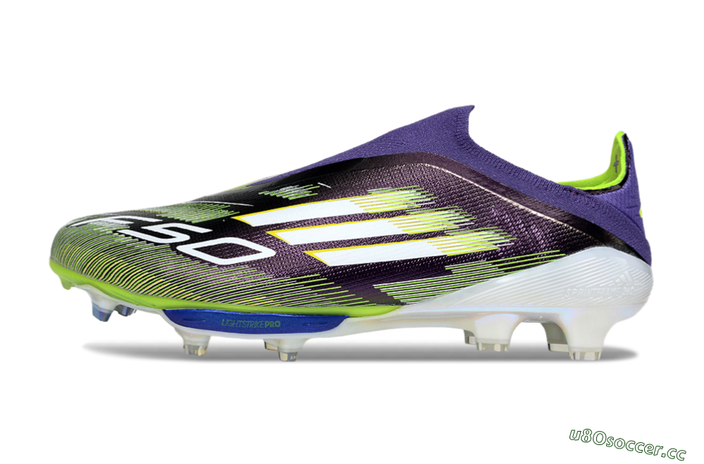 Men's Adidas F50+ Elite Lightstrike Pro Laceless FG Firm Ground Low-Tops Football Boots - Purple/White/Yellow 0