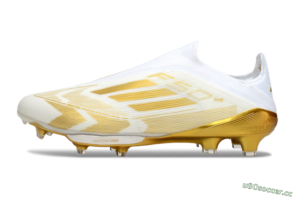 Men's Adidas F50+ Elite Lightstrike Pro Laceless FG Firm Ground Low-Tops Football Boots - White/Gold 0