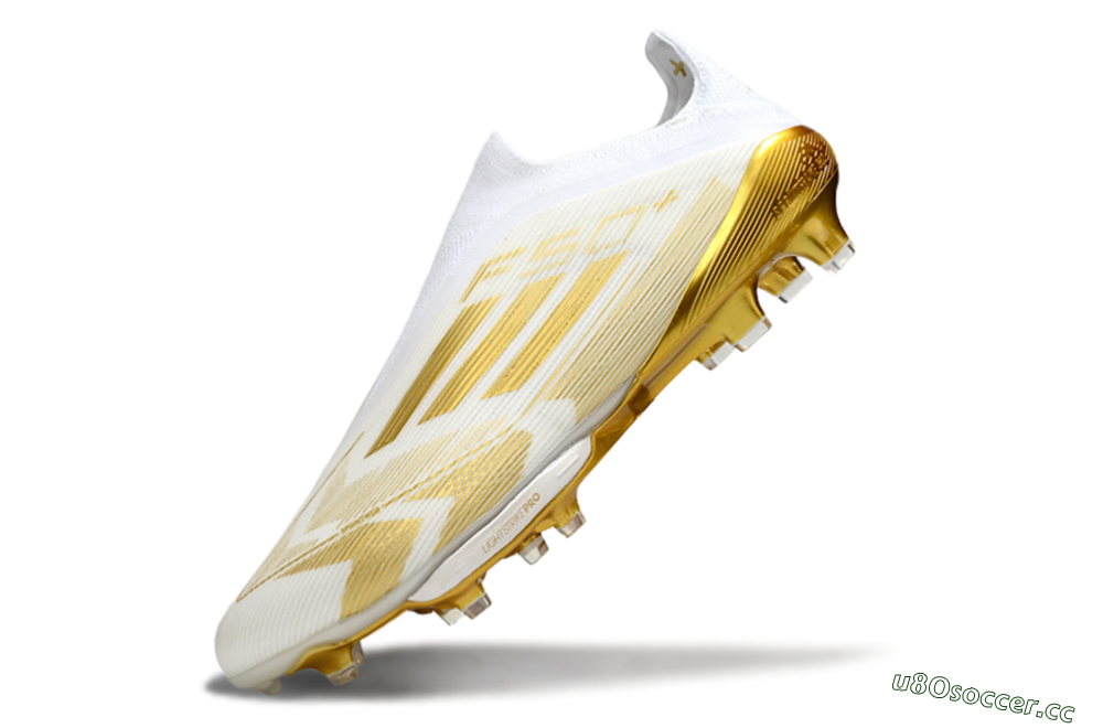 Men's Adidas F50+ Elite Lightstrike Pro Laceless FG Firm Ground Low-Tops Football Boots - White/Gold 5