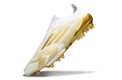 Men's Adidas F50+ Elite Lightstrike Pro Laceless FG Firm Ground Low-Tops Football Boots - White/Gold