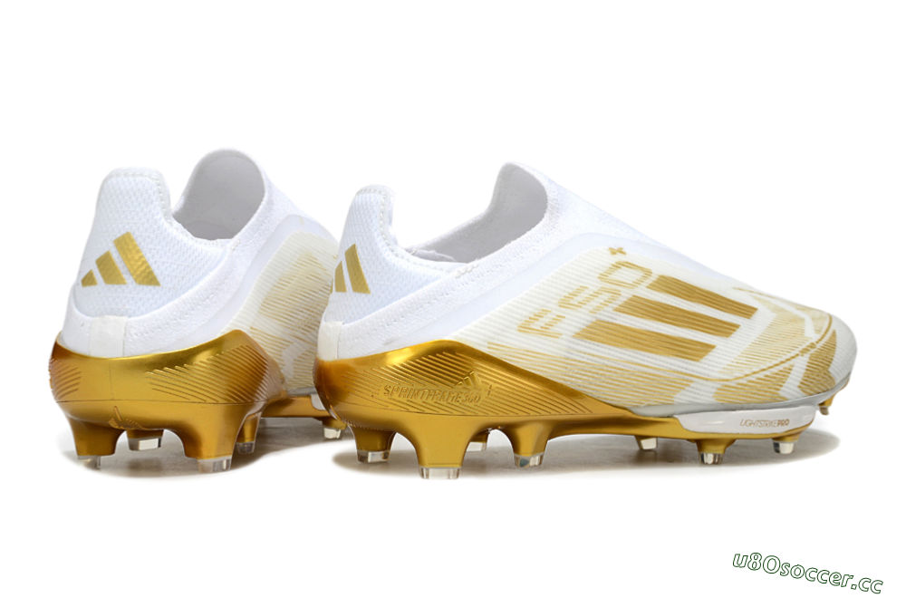 Men's Adidas F50+ Elite Lightstrike Pro Laceless FG Firm Ground Low-Tops Football Boots - White/Gold 6