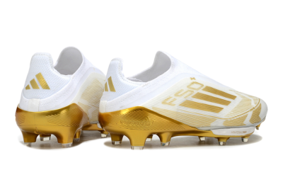 Men's Adidas F50+ Elite Lightstrike Pro Laceless FG Firm Ground Low-Tops Football Boots - White/Gold
