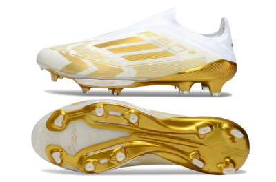 Men's Adidas F50+ Elite Lightstrike Pro Laceless FG Firm Ground Low-Tops Football Boots - White/Gold