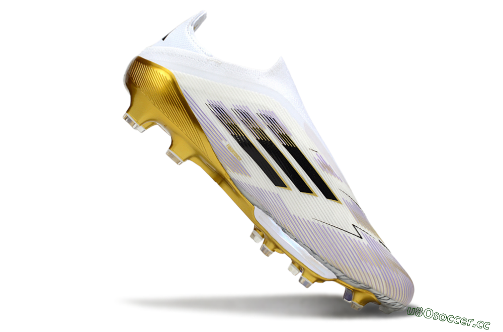 Men's Adidas F50+ Elite Lightstrike Pro Laceless FG Firm Ground Low-Tops Football Boots - White/Black/Gold 4