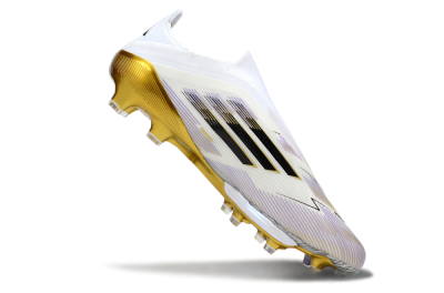 Men's Adidas F50+ Elite Lightstrike Pro Laceless FG Firm Ground Low-Tops Football Boots - White/Black/Gold