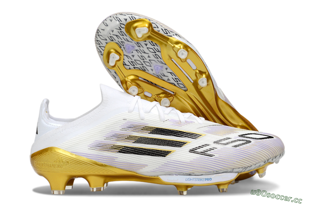 Men's Adidas F50+ Elite Lightstrike Pro FG Firm Ground Low-Tops Football Boots - White/Black/Gold 2