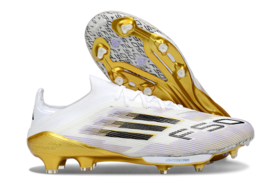 Men's Adidas F50+ Elite Lightstrike Pro FG Firm Ground Low-Tops Football Boots - White/Black/Gold
