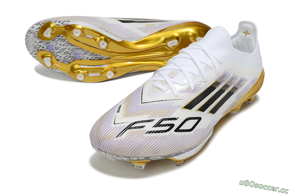Men's Adidas F50+ Elite Lightstrike Pro FG Firm Ground Low-Tops Football Boots - White/Black/Gold 3