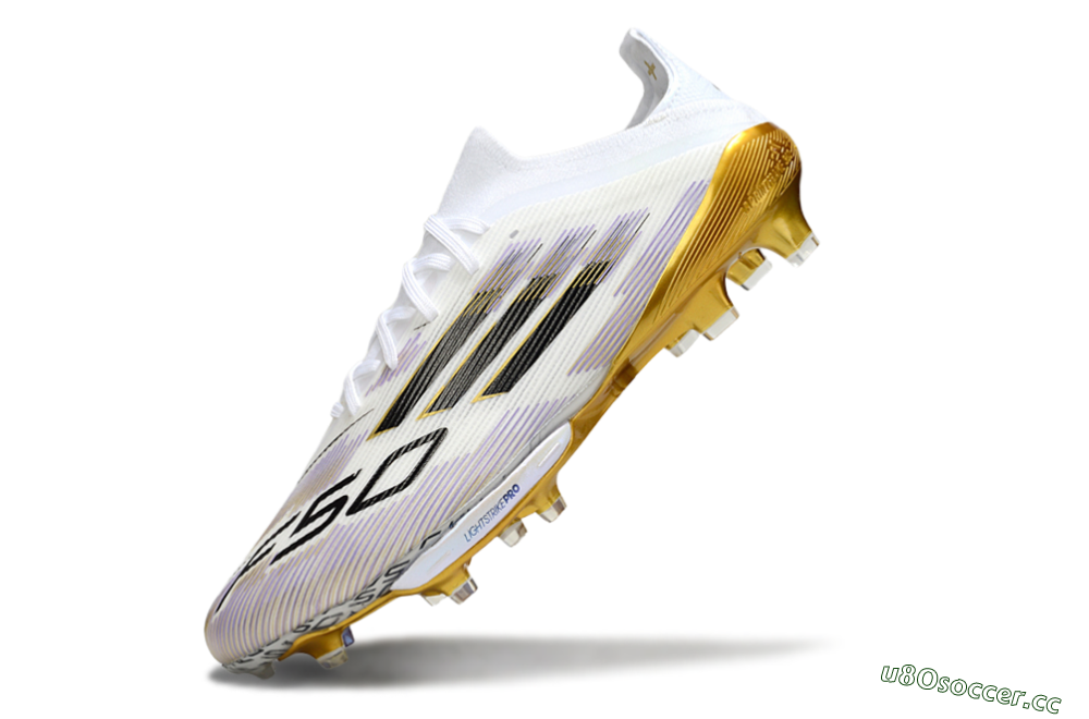 Men's Adidas F50+ Elite Lightstrike Pro FG Firm Ground Low-Tops Football Boots - White/Black/Gold 5