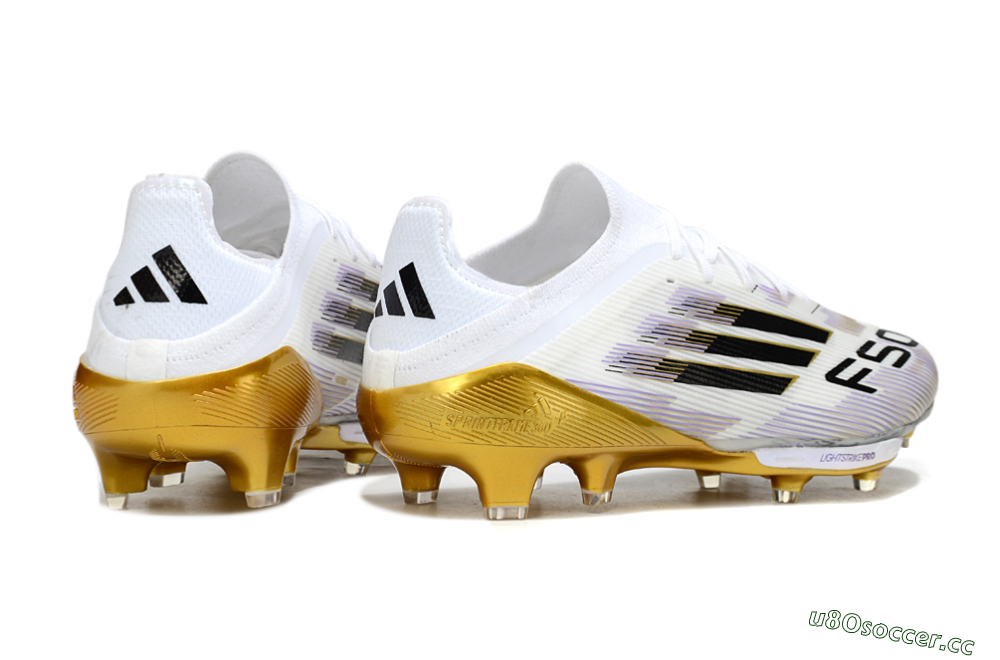 Men's Adidas F50+ Elite Lightstrike Pro FG Firm Ground Low-Tops Football Boots - White/Black/Gold 6