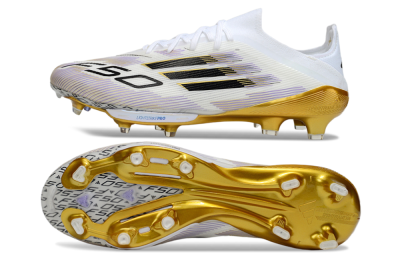 Men's Adidas F50+ Elite Lightstrike Pro FG Firm Ground Low-Tops Football Boots - White/Black/Gold