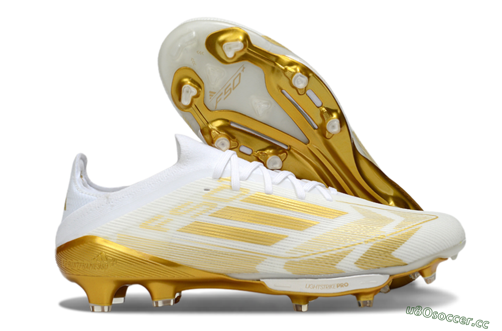Men's Adidas F50+ Elite Lightstrike Pro FG Firm Ground Low-Tops Football Boots - White/Gold 2