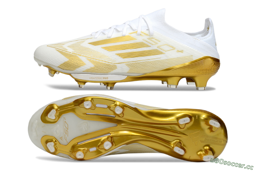 Men's Adidas F50+ Elite Lightstrike Pro FG Firm Ground Low-Tops Football Boots - White/Gold 1