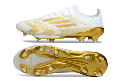 Men's Adidas F50+ Elite Lightstrike Pro FG Firm Ground Low-Tops Football Boots - White/Gold