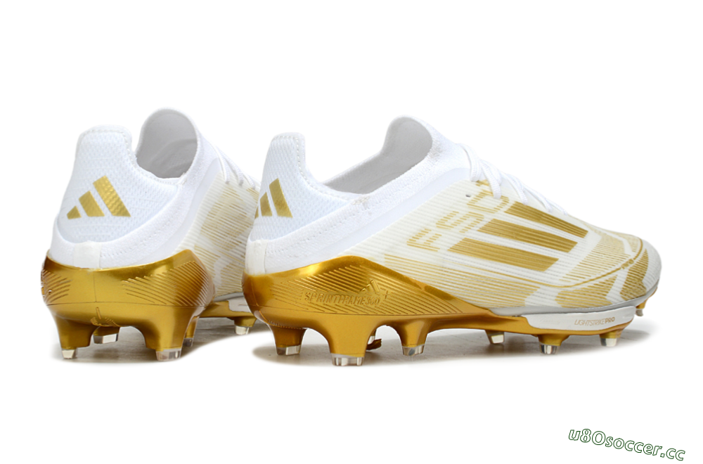 Men's Adidas F50+ Elite Lightstrike Pro FG Firm Ground Low-Tops Football Boots - White/Gold 6