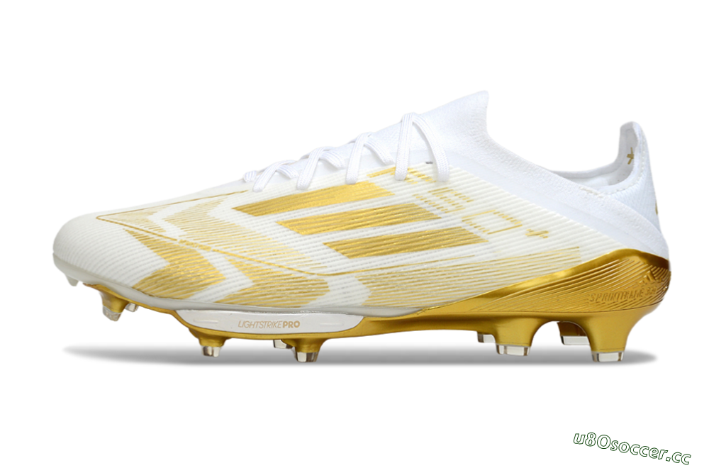 Men's Adidas F50+ Elite Lightstrike Pro FG Firm Ground Low-Tops Football Boots - White/Gold 0