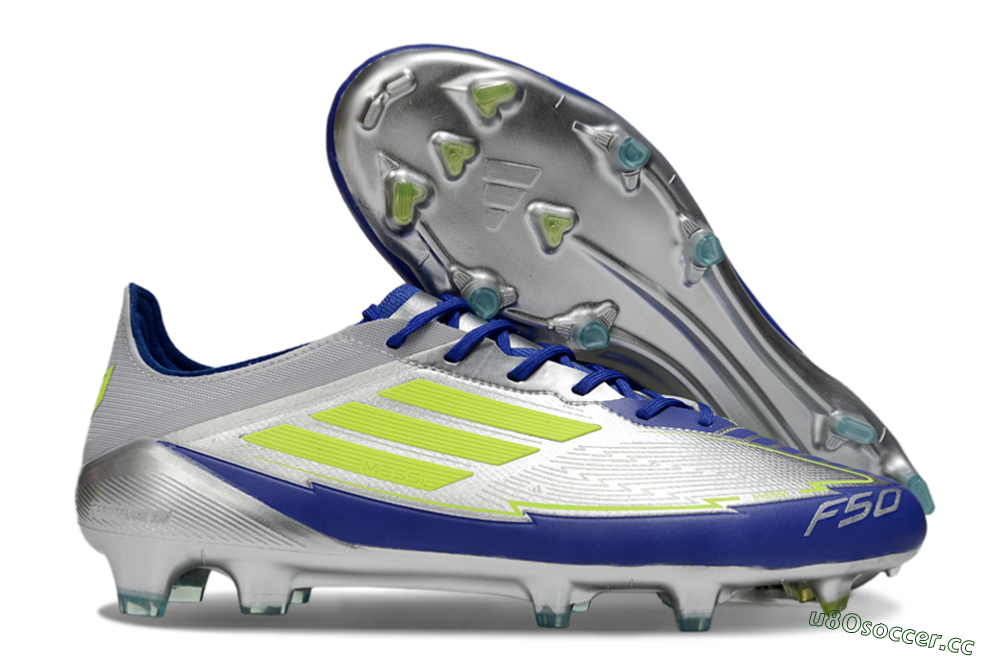 Men's Messi x Adidas F50 Elite FG Firm Ground Low-Tops Football Boots - Silver/Yellow/Blue 2