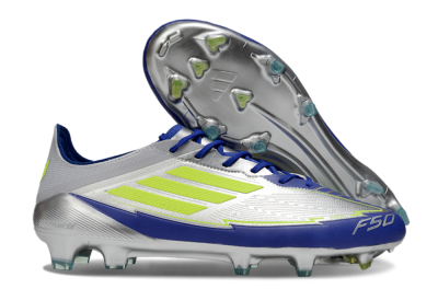 Men's Messi x Adidas F50 Elite FG Firm Ground Low-Tops Football Boots - Silver/Yellow/Blue