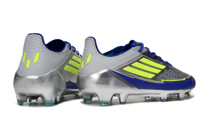 Men's Messi x Adidas F50 Elite FG Firm Ground Low-Tops Football Boots - Silver/Yellow/Blue