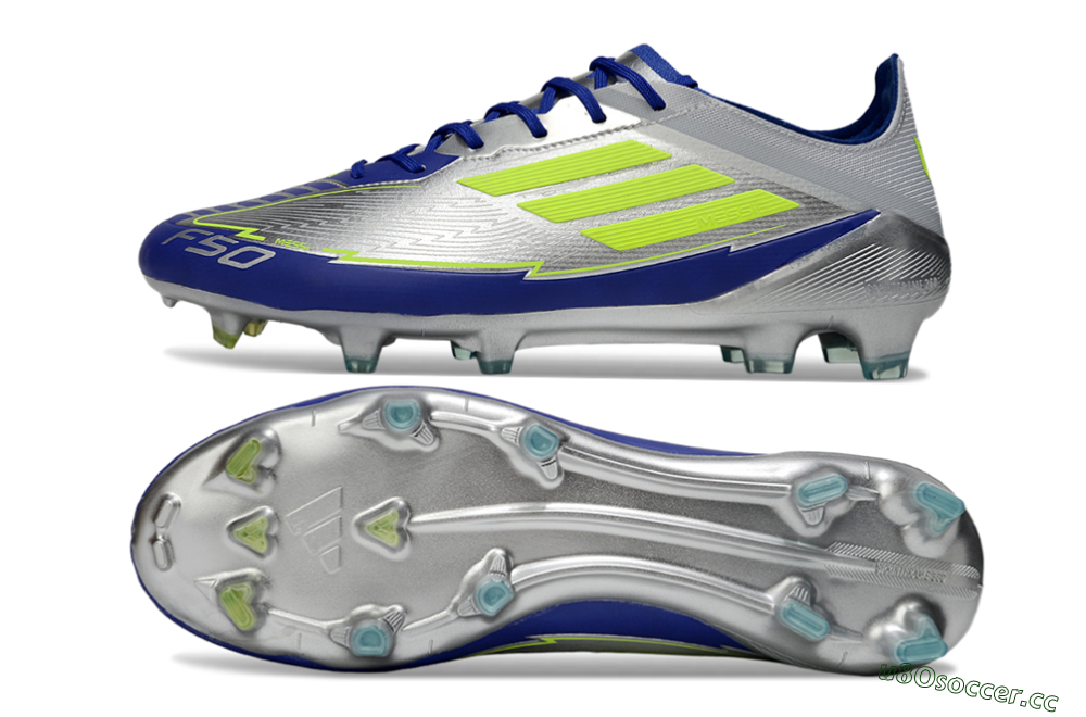Men's Messi x Adidas F50 Elite FG Firm Ground Low-Tops Football Boots - Silver/Yellow/Blue 1