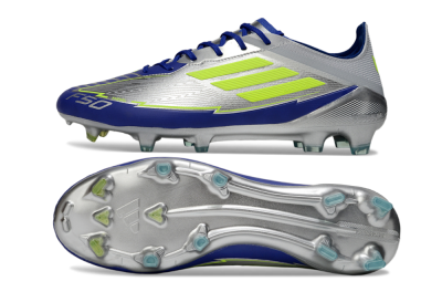 Men's Messi x Adidas F50 Elite FG Firm Ground Low-Tops Football Boots - Silver/Yellow/Blue