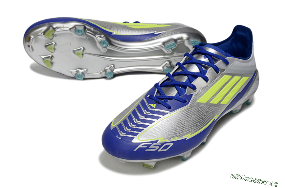 Men's Messi x Adidas F50 Elite FG Firm Ground Low-Tops Football Boots - Silver/Yellow/Blue 3