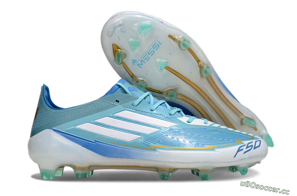 Men's Messi x Adidas F50 Elite FG Firm Ground Low-Tops Football Boots - Jade/White/Blue 2