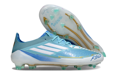 Men's Messi x Adidas F50 Elite FG Firm Ground Low-Tops Football Boots - Jade/White/Blue